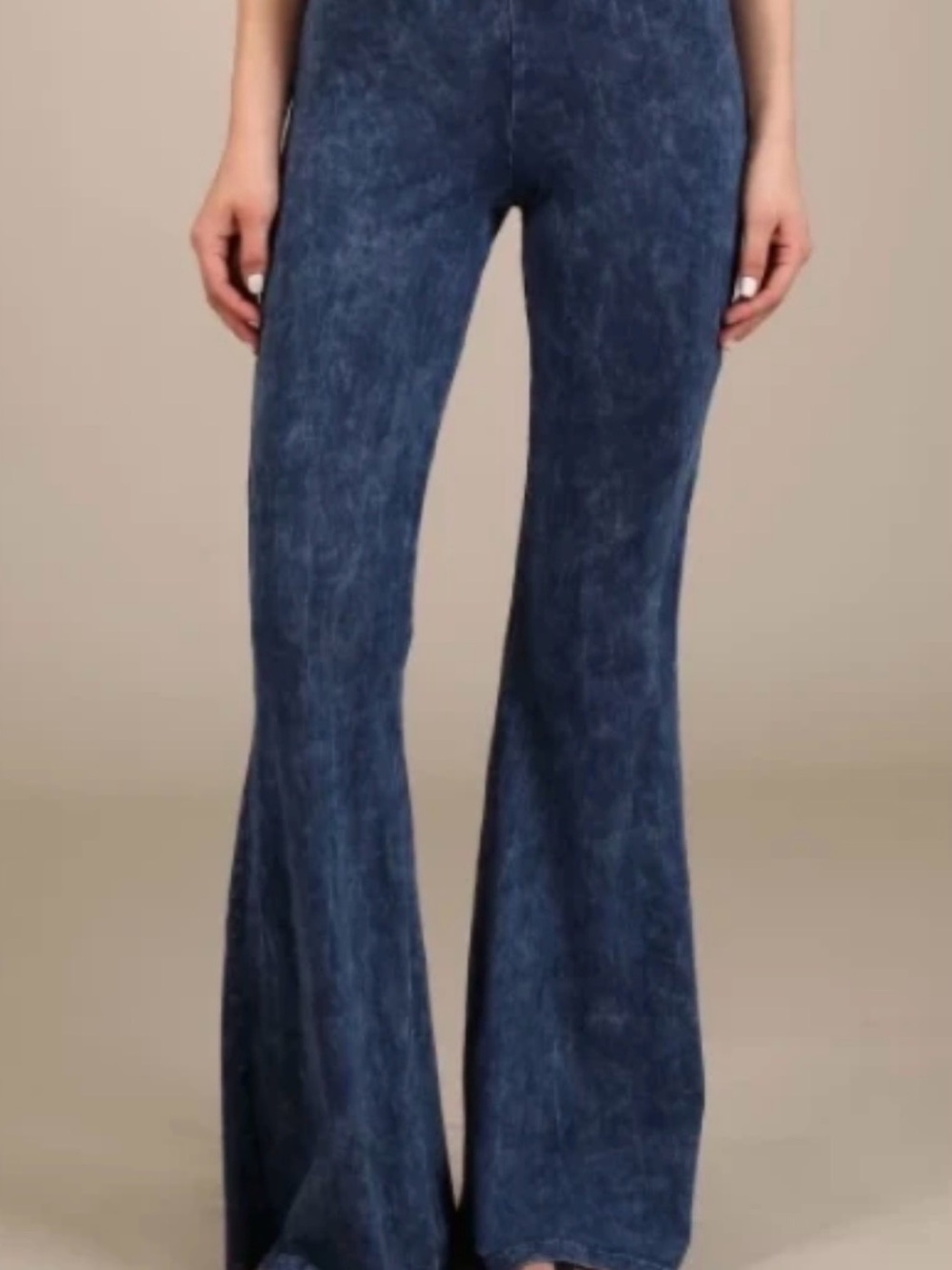 Chatoyant Mineral Wash Bell Bottom Soft Pants in Dark Denim Color